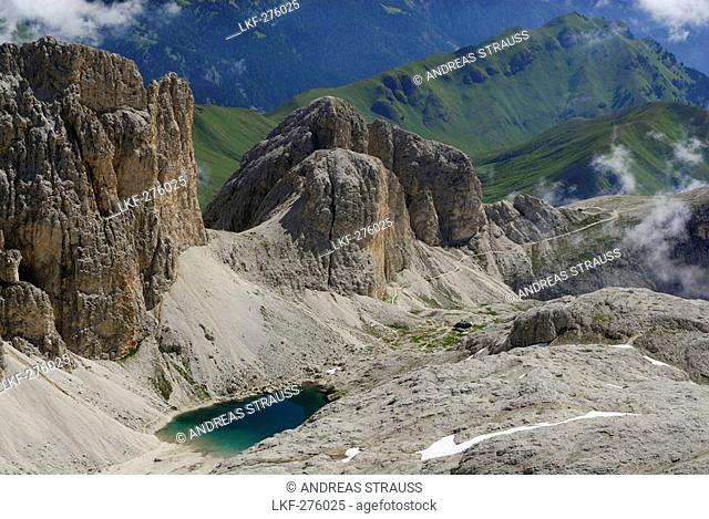 Lago di Antermoia, Rosengarten group, Dolomites, South Tyrol, Italy