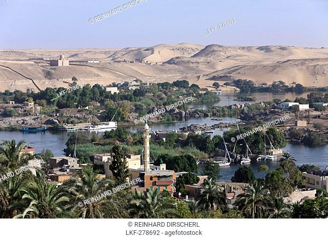 View on Nile River Landscape of Aswan, Aswan, Egypt