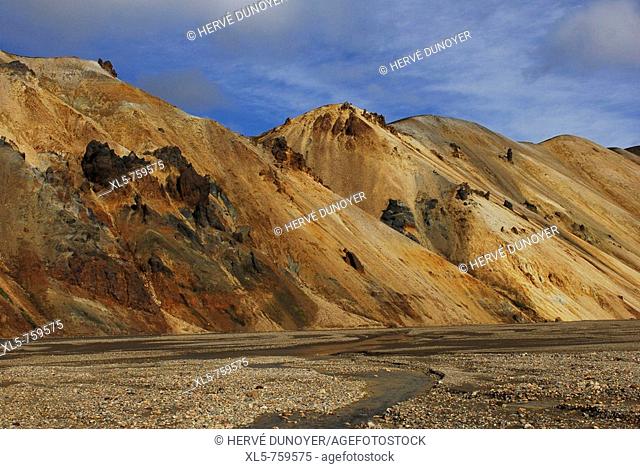 Multicolored mountains in the volcanic area of Landmannalaugar, Iceland