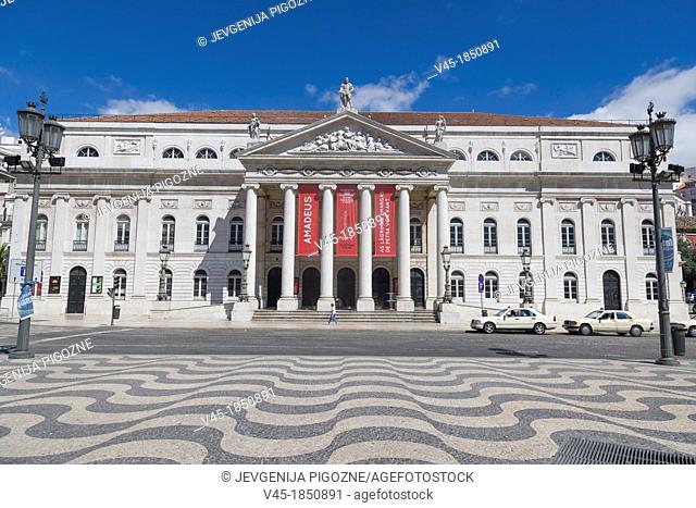 The National Theatre D Maria II, Teatro Nacional D Maria II, Rossio square, Pedro IV Square, Praca de D Pedro IV, Lisboa, Lisbon, Portugal