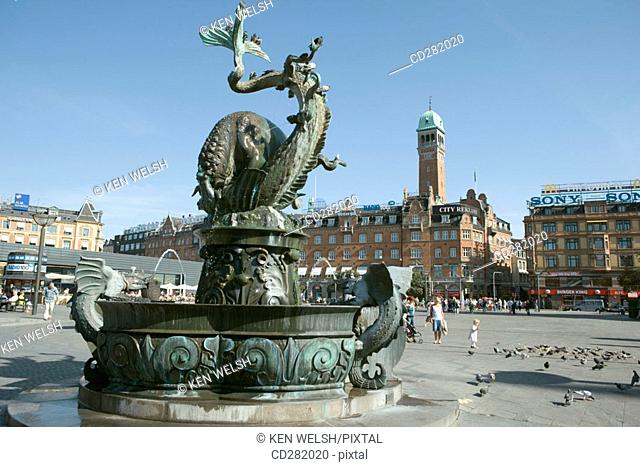 Bull and dragon fountain in Radhuspladsen, Copenhagen, Denmark