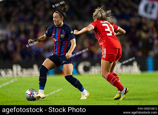 Bronze (FC Barcelona) duels for the ball against Georgia Stanway (Bayern Munchen) during the Women?s Champions League football match between FC Barcelona and...