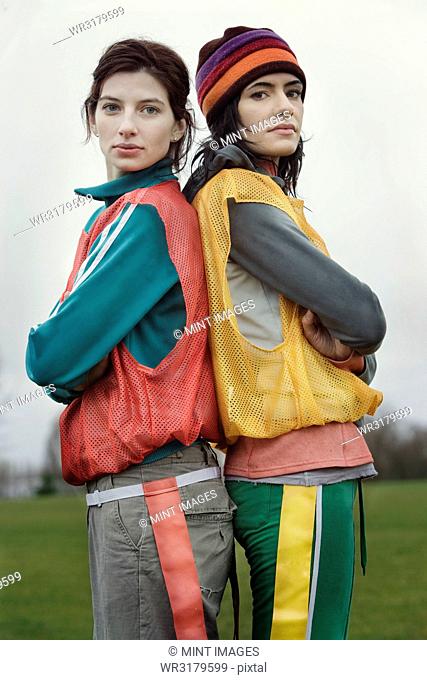 Portrait of two Caucasian women who play sports outside in the winter