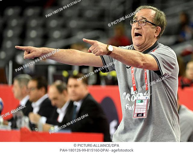 Croatia's coach Lino Cervar giving directions during the European Men's Handball Championship match between Croatia vs the Czech Republic in Varazdin, Croatia