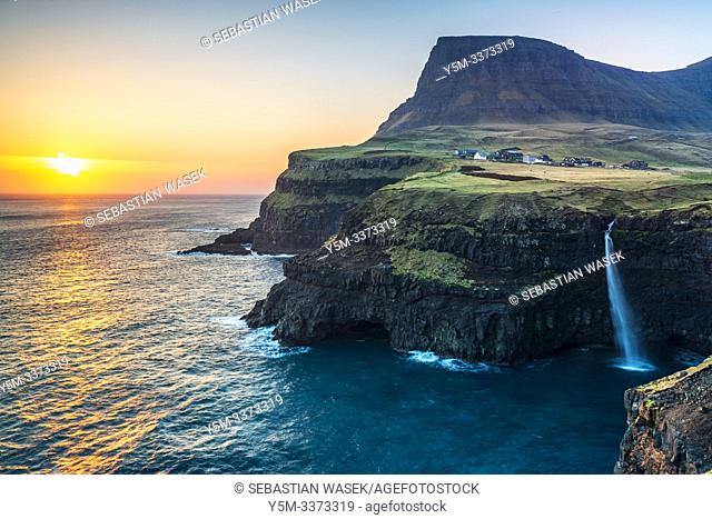 Gasadalur waterfall, Vagar, Faroe Islands, Denmark, Europe