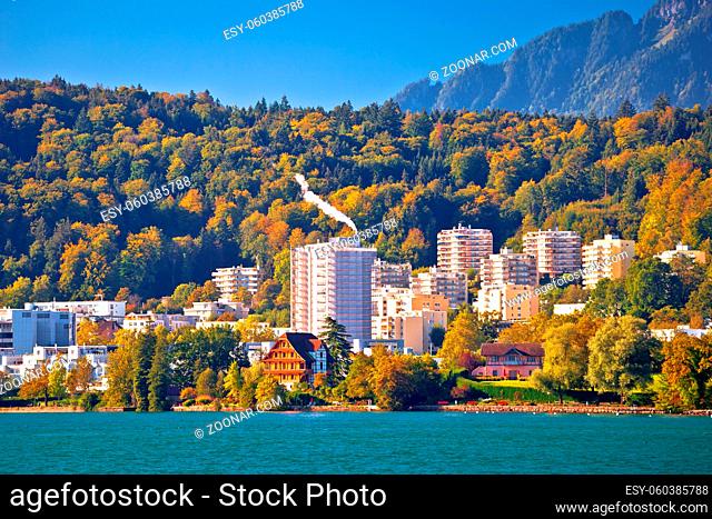 Lake Luzern idyllic coastline and green nature, landscape of central Switzerland