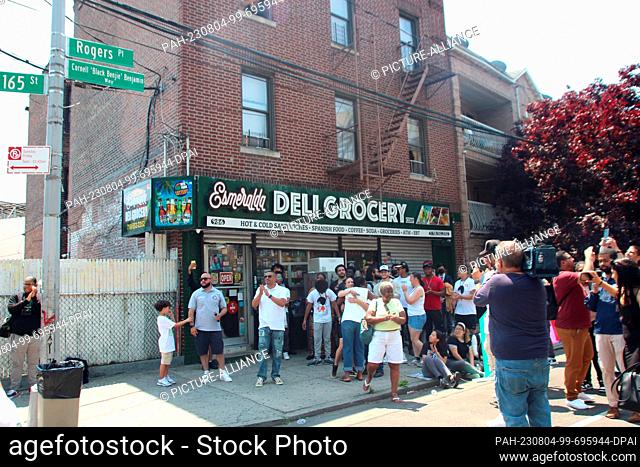 PRODUCTION - 02 June 2023, USA, New York: A stretch of street in New York's Bronx is renamed ""Cornell 'Black Benjie' Benjamin Way"" at a ceremony