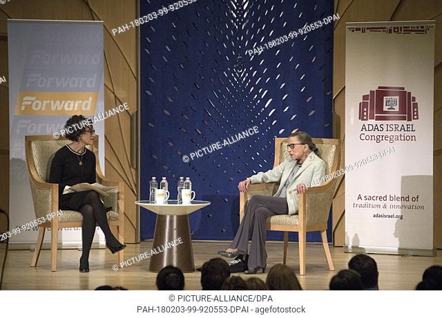 FILED - Associate Justice of the Supreme Court of the United States Ruth Bader Ginsburg, right, in conversation with Jane Eisner, editor of The Forward, left