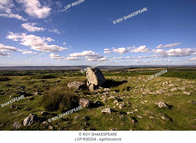 Wales, Swansea, Cefn Bryn, A view toward Arthur's Stone. Arthur's Stone is a neolithic burial chamber, or cromlech, which dates from 2500 BC