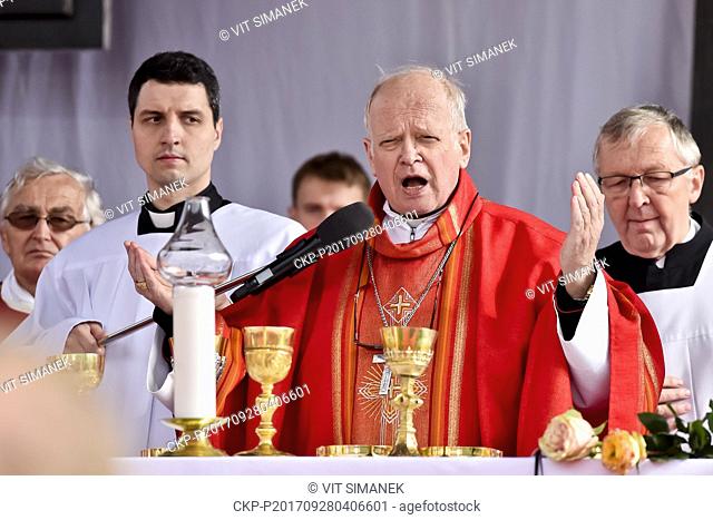 Bishop Frantisek Vaclav Lobkowicz (center) serves a Mass at the Saint Wenceslas Pilgrimage on the site where the medieval Czech Duke Wenceslas was murdered on...