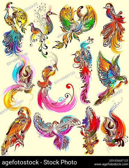 illustration of Tattoo art design of Bird collection