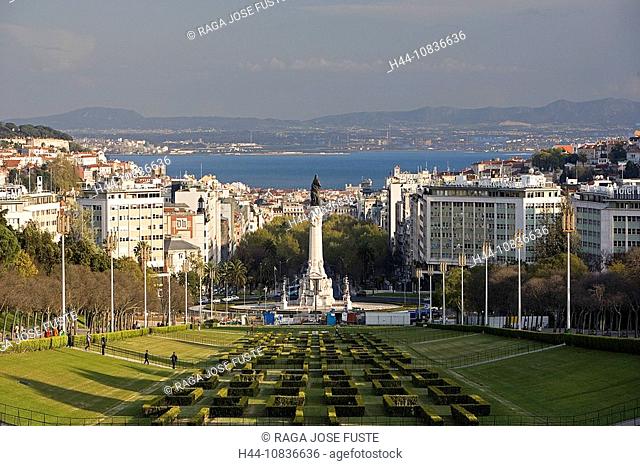 Portugal, Europa, Europe, Lisbon City, Parque Eduardo VII, park, Praca do Marques de Pombal, statue, column, town, Ave