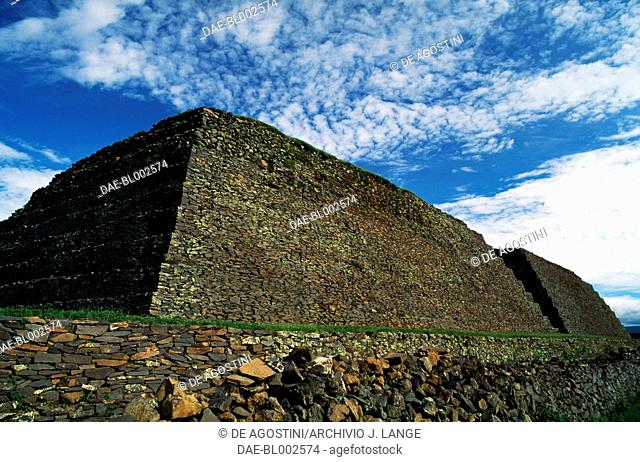View of yacata pyramids, Ihuatzio, near Lake Patzcuaro, Michoacan, Mexico. Taraschi civilisation, 13th-16th century
