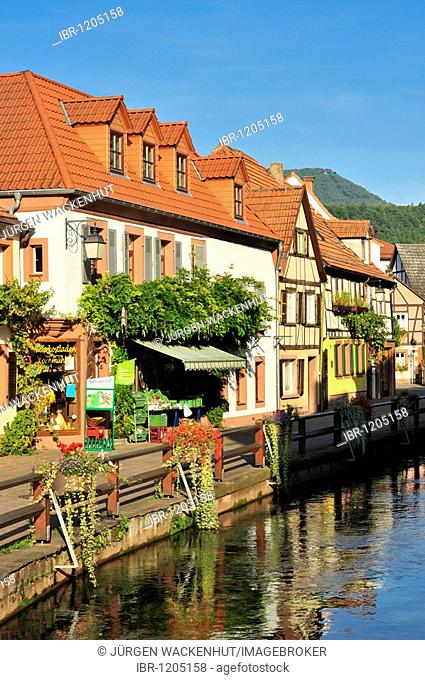 View of the Wassergasse lane with the river Queich, Annweiler, Naturpark Pfaelzerwald nature reserve, Palatinate, Rhineland-Palatinate, Germany, Europe