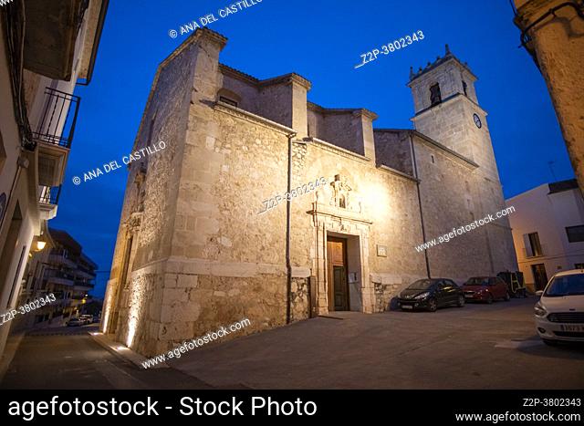 Agullent Valencia Spain parish church of St Bertomeu or Bartolome by twilight