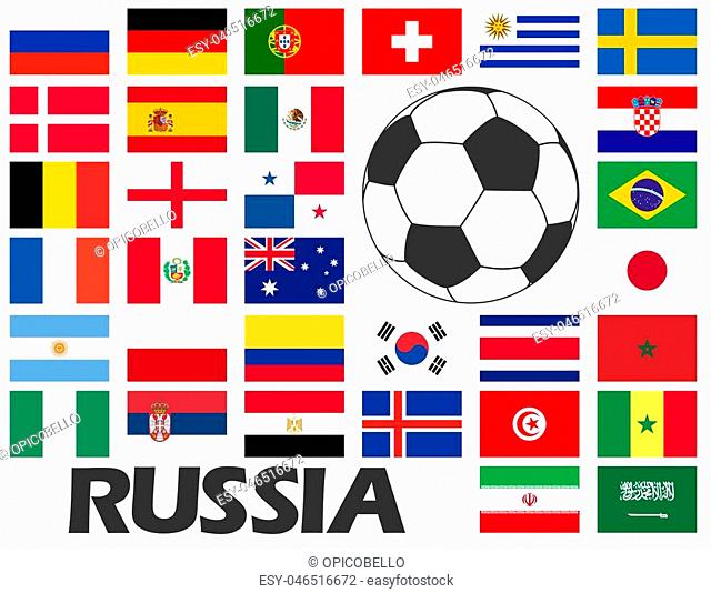 alle flags of national teams of russian soccer game 2018
