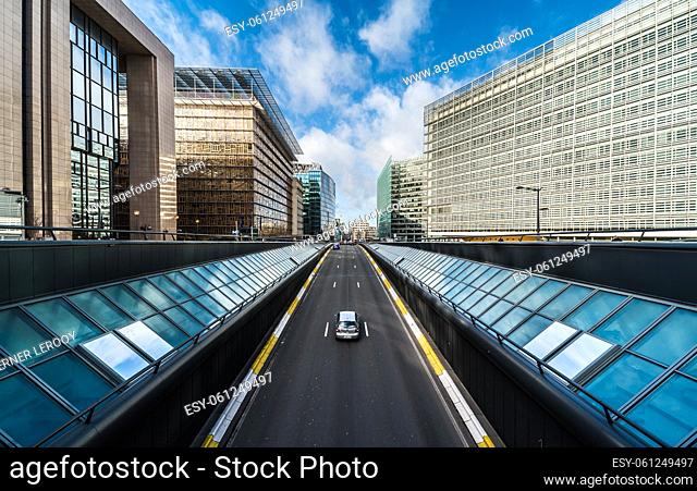 Brussels European District, Brussels Capital Region - Belgium View over the traffic tunnel at Rue de la loi - Wetstraat