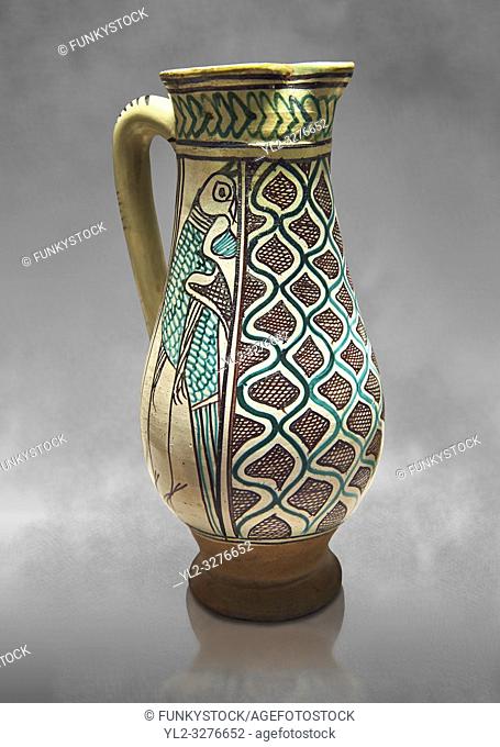 Medieval ceramic jug made in Orvieto or Sienna, Italy, at the end of the 14th century. From Faience. inv 7394, The Louvre Museum, Paris