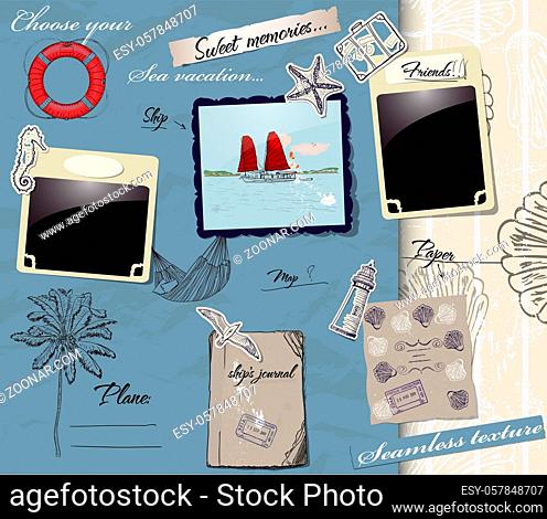 Scrapbookng poster with sea traveling elements. vector illustration EPS10