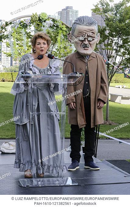 United Nations, New York, USA, June 15, 2019 - Permanent Representative of Ireland to the United Nations Geraldine Byrne Nason and James Joyce dress in the...