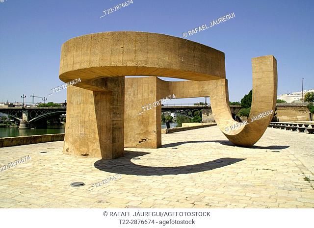 Sevilla (Spain). Monument to the Tolerance of Eduardo Chillida next to the river Guadalquivir in the city of Seville