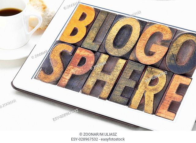 blogosphere word abstract on tablet