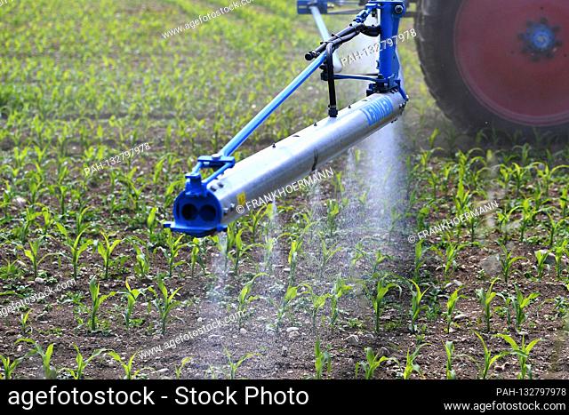 A farmer applies the phytosanitary glyphosate on a field, spraying, spraying, spraying, tractor, spraying whitewash, weed killing, poison, carcinogenic