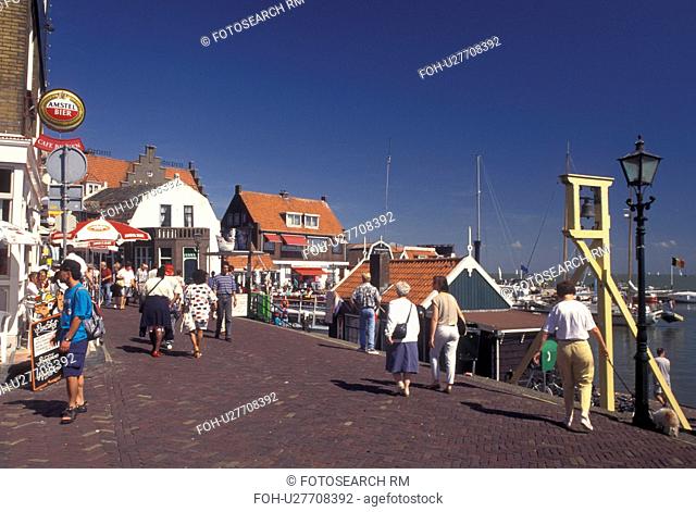 Netherlands, Holland, Volendam, Noord-Holland, Europe, Waterfront on the harbor on Markermeer in the town of Volendam