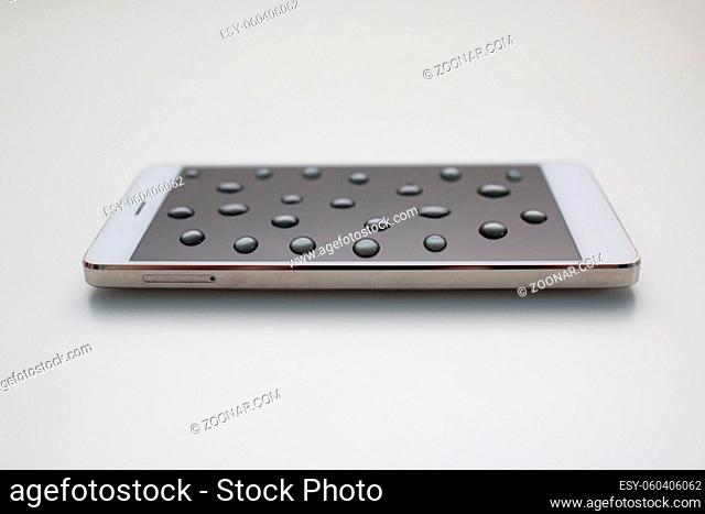 Mobile phone with drops on oleophobic screen