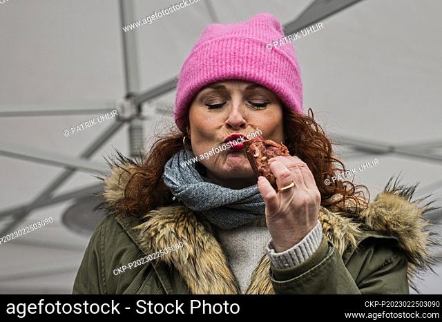 Czech actress Marketa Hrubesova at the 9th Festival of Moravian smoked meat and wine 2023 at the Veveri Castle, Brno, Czech Republic, February 25, 2023