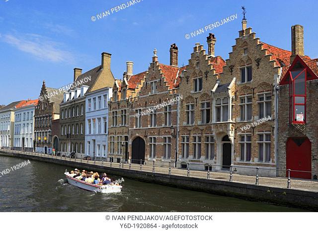 Typical Old Houses and Canals in Bruges, Flamders, Belgium