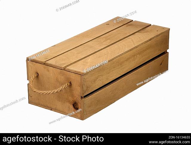 Wooden box with a lid on a white background. Storage box