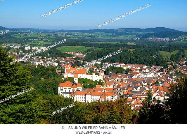 Germany, Bavaria, East Allgaeu, Swabia, View from Kalvarienberg to Fuessen and Hohes Schloss