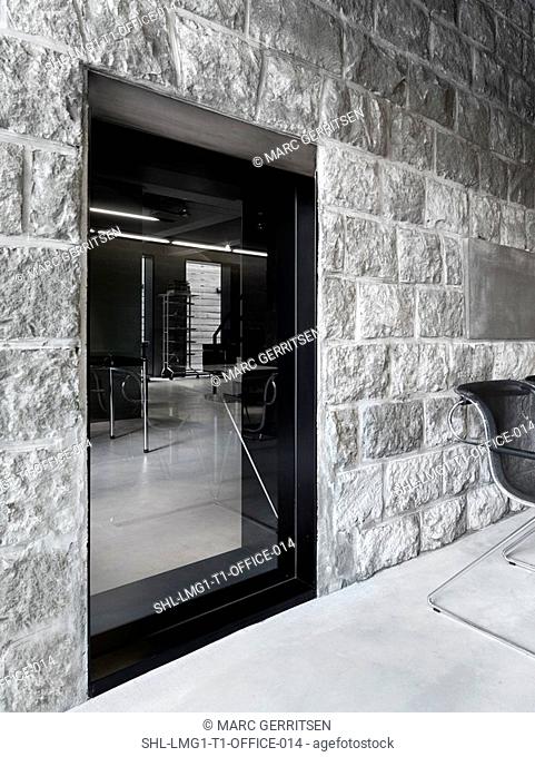 Detail cement block inside modern office