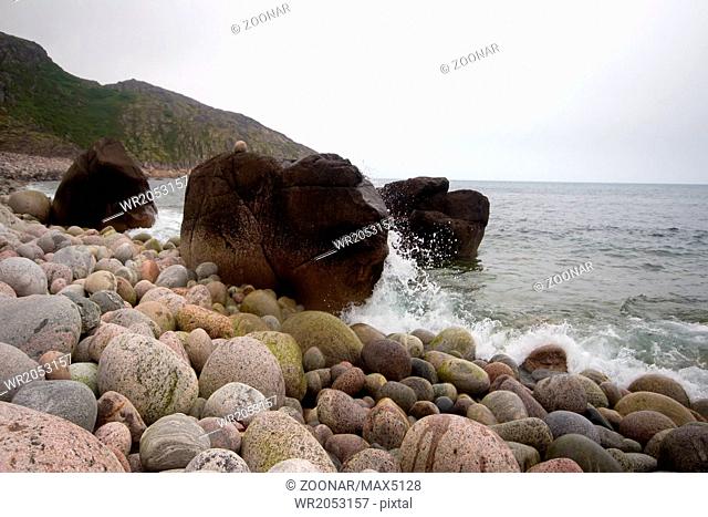 coast of the Barents Sea big round stones