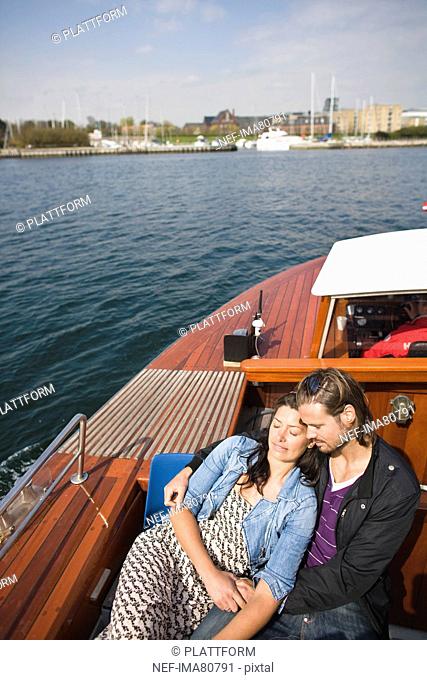 Couple travelling in boat