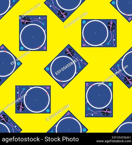 vector colorful flat design electrical device vinyl turntable pop art style decoration seamless pattern yellow background