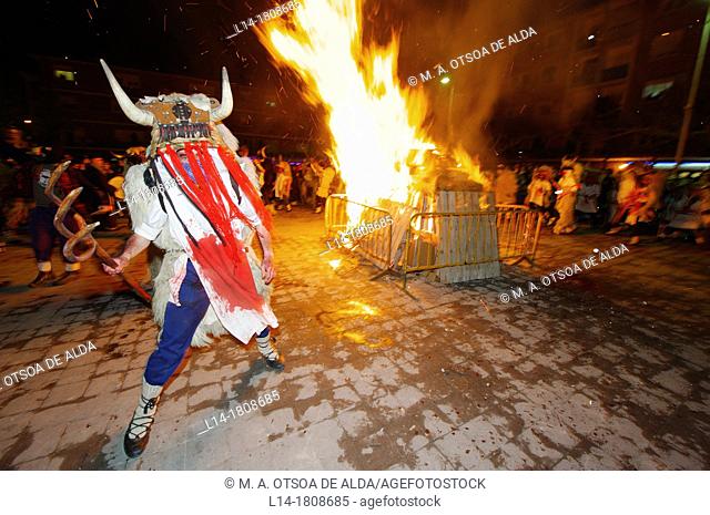 Momotxorro (half man-half bull creature). Altsasu Carnival, Navarre, Spain