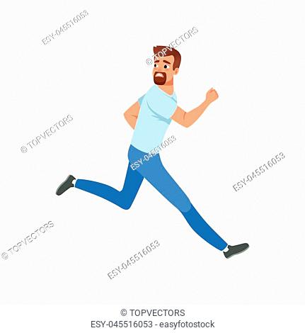 Frightened bearded man running away looking back. Cartoon male character in  blue t-shirt and jeans, Stock Vector, Vector And Low Budget Royalty Free  Image. Pic. ESY-045516053 | agefotostock