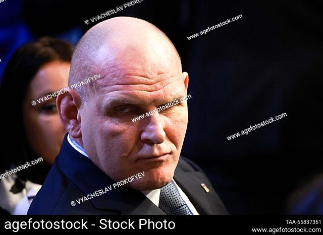 RUSSIA, MOSCOW - DECEMBER 17, 2023: Russian Federation Council member Alexander Karelin is seen before the plenary session at the 21st congress of the United...