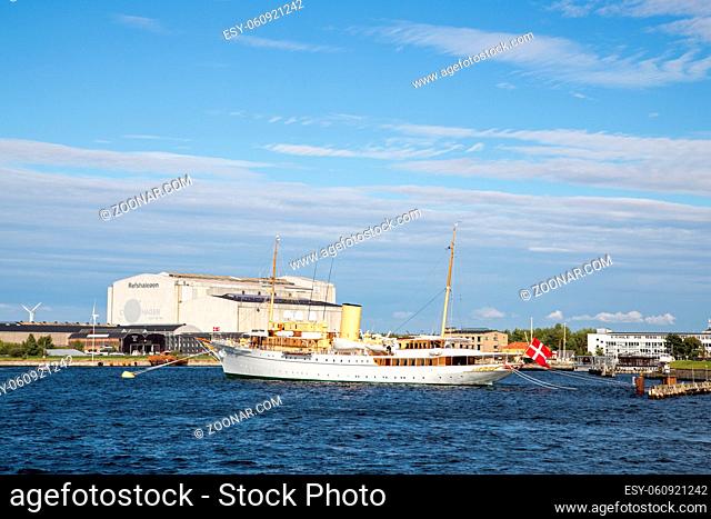 Copenhagen, Denmark - August 17, 2016: The Danish Royal Yacht Dannebrog anchored in Copenhagen harbour