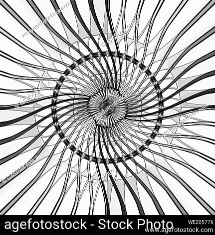 Black and white abstract geometric design in the shape of a wire frame