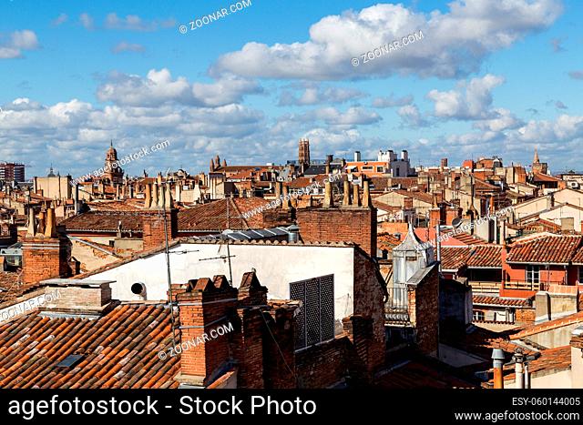 Toulouse, France - February 19, 2016: Rooftop view of the French city Toulouse