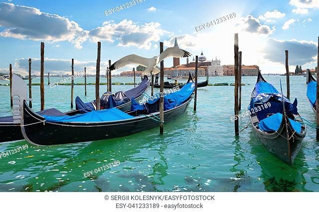 Gondolas in Grand Canal in Venice, Italy