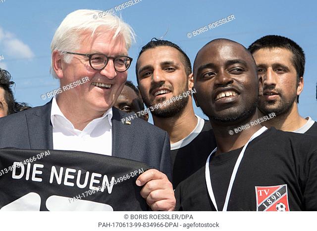 German President Frank-Walter Steinmeier visits the TVÂ Hassloch club in order to be briefed on the integration of refugees through sport, in Russelsheim