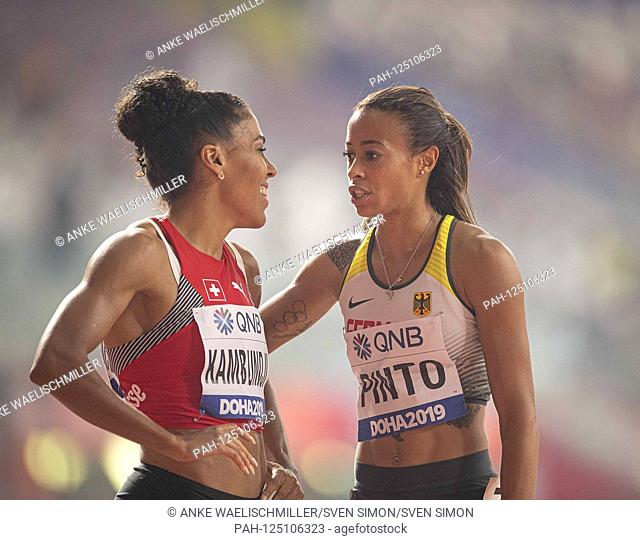 Tatiana PINTO r. (Germany / 7th place) congratulates Mujinga KAMBUNDJI (SUI / 2nd place) Women's Semifinal 200m, on 01.10