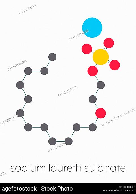 Sodium laureth sulphate detergent molecule, illustration