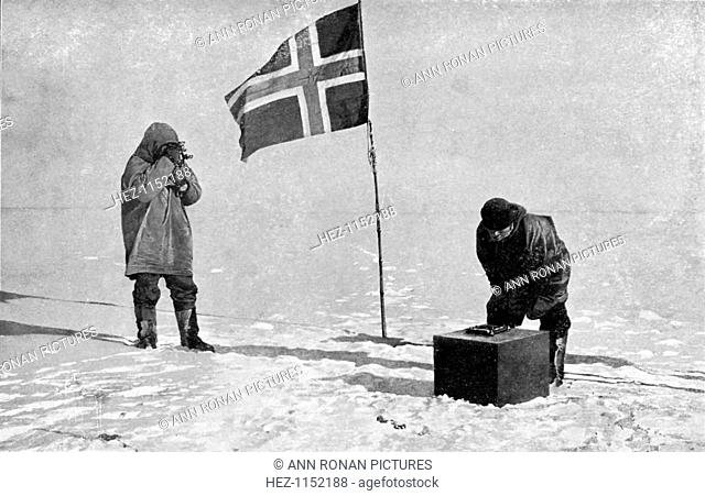 Roald Engelbrecht Gravning Amundsen (1872-1928), Norwegian explorer, at the South Pole, 1911. Amundsen led the first expedition to reach the South Pole
