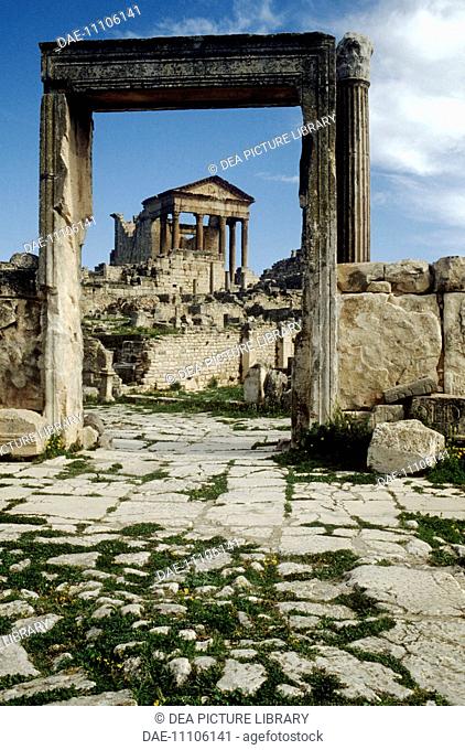 Tunisia - Dougga (Thugga, UNESCO World Heritage List, 1997). Roman ruins, the Capitol (Capitolium), 2nd century