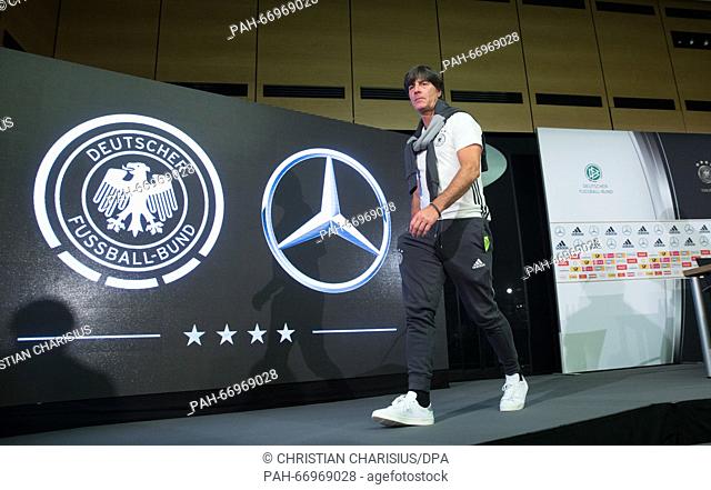 German soccer coach Joachim Loew leaving a press conference in Berlin, Germany, 25 March 2016. The German national team is preparing for the match between...